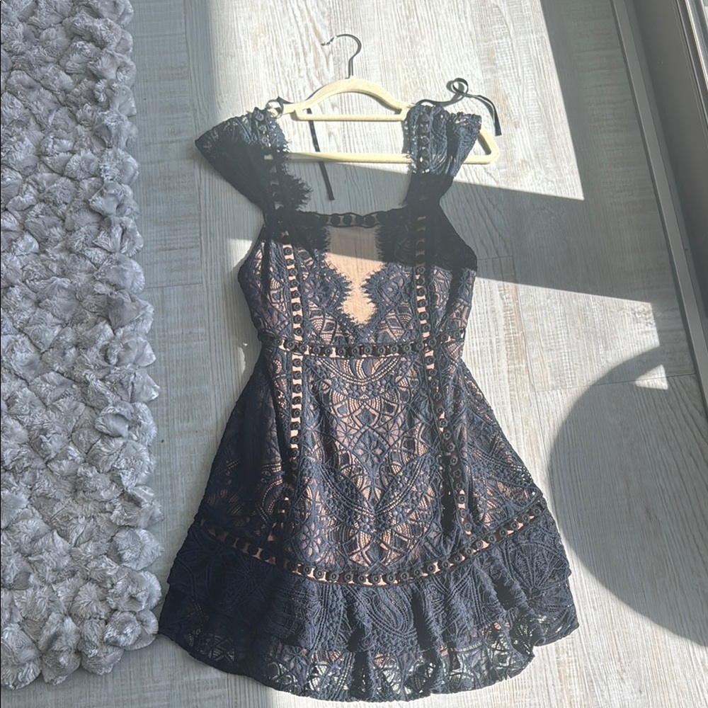 Black Lace Dress with Nude Lining